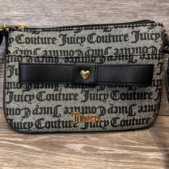 Juicy Couture Peek A Bow crossbody bag Black Gray Gold Tone hardware - Picture 1 of 14